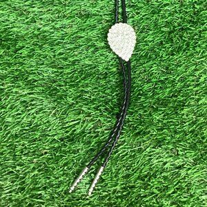 Rhinestone & Braided Black Leather Bolo Tie